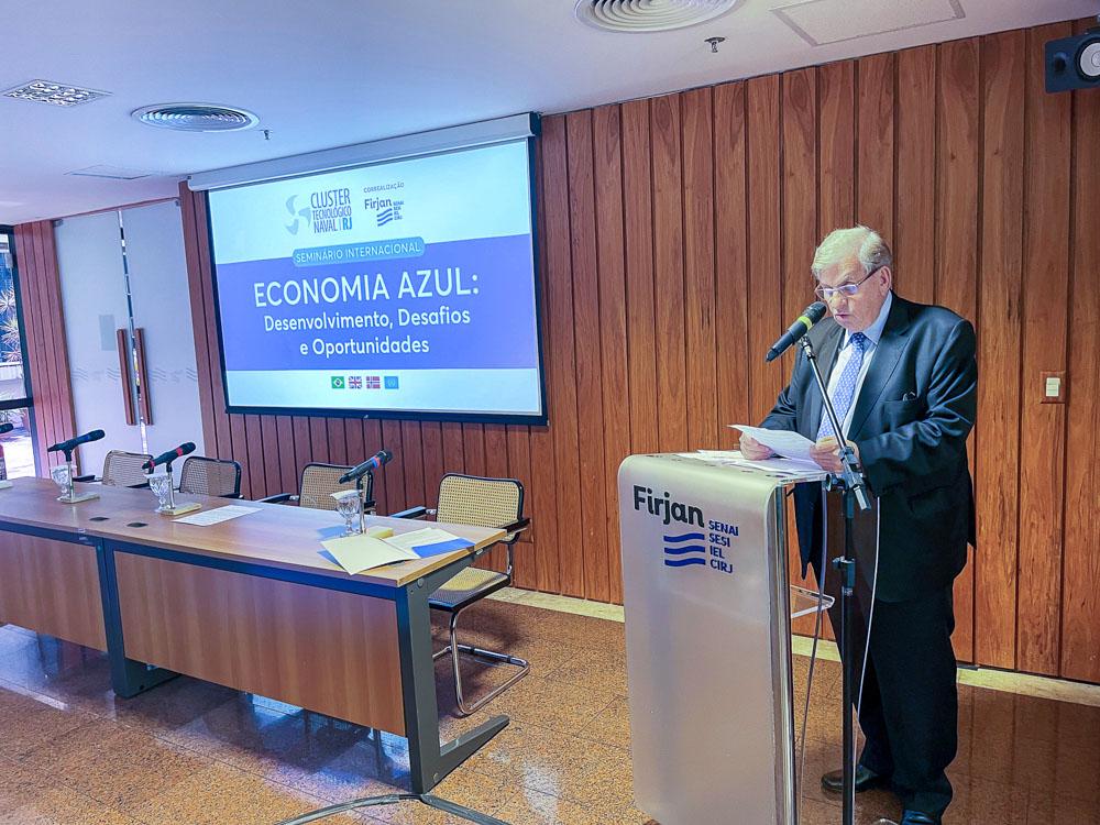 Carlos Erane de Aguiar no evento Economia Azul: Desenvolvimento, Desafios e Oportunidades, do Cluster Tecnológico Naval, em 23 de dezembro de 2022. Crédito: Acervo Firjan